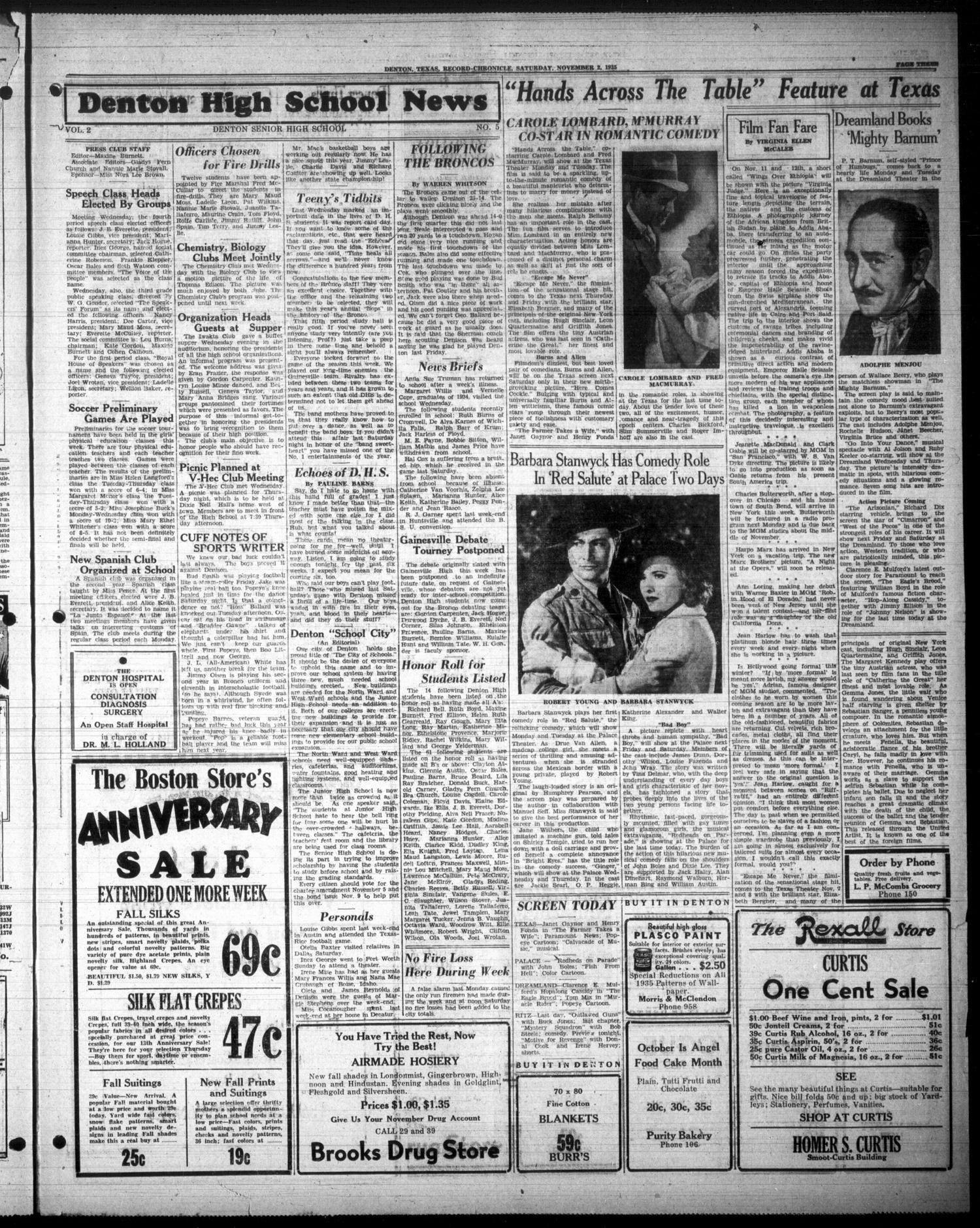 Denton Record-Chronicle (Denton, Tex.), Vol. 35, No. 69, Ed. 1 Saturday, November 2, 1935
                                                
                                                    [Sequence #]: 3 of 8
                                                