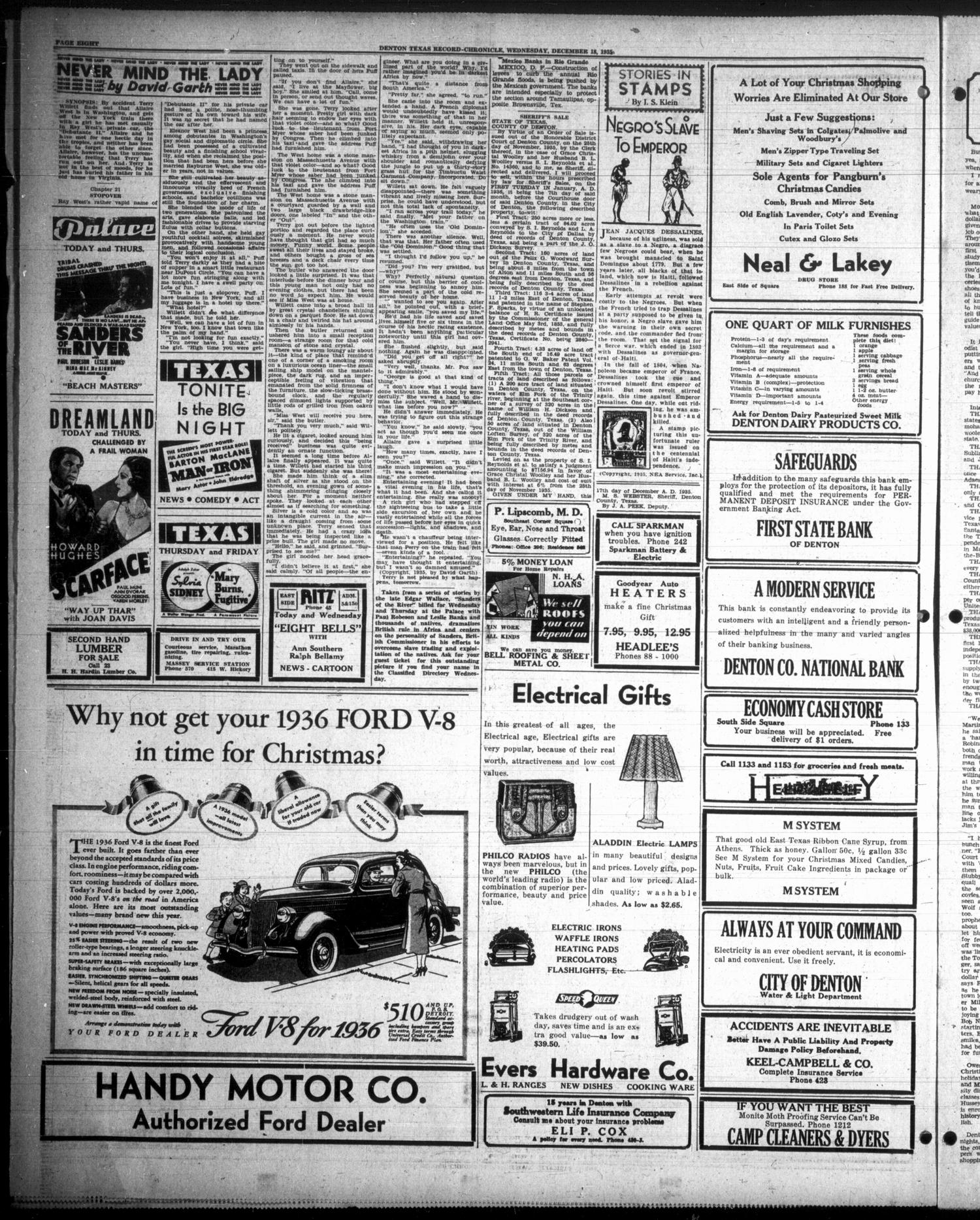 Denton Record-Chronicle (Denton, Tex.), Vol. 35, No. 108, Ed. 1 Wednesday, December 18, 1935
                                                
                                                    [Sequence #]: 9 of 9
                                                