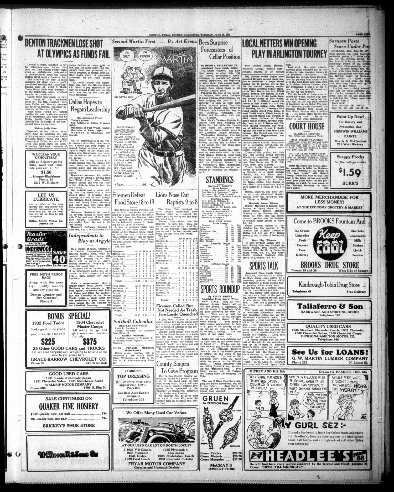 Denton Record-Chronicle (Denton, Tex.), Vol. 35, No. 269, Ed. 1 Tuesday, June 23, 1936
                                                
                                                    [Sequence #]: 5 of 8
                                                