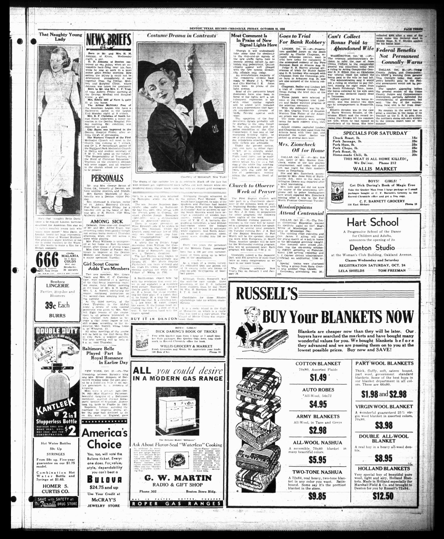 Denton Record-Chronicle (Denton, Tex.), Vol. 36, No. 60, Ed. 1 Friday, October 23, 1936
                                                
                                                    [Sequence #]: 3 of 12
                                                