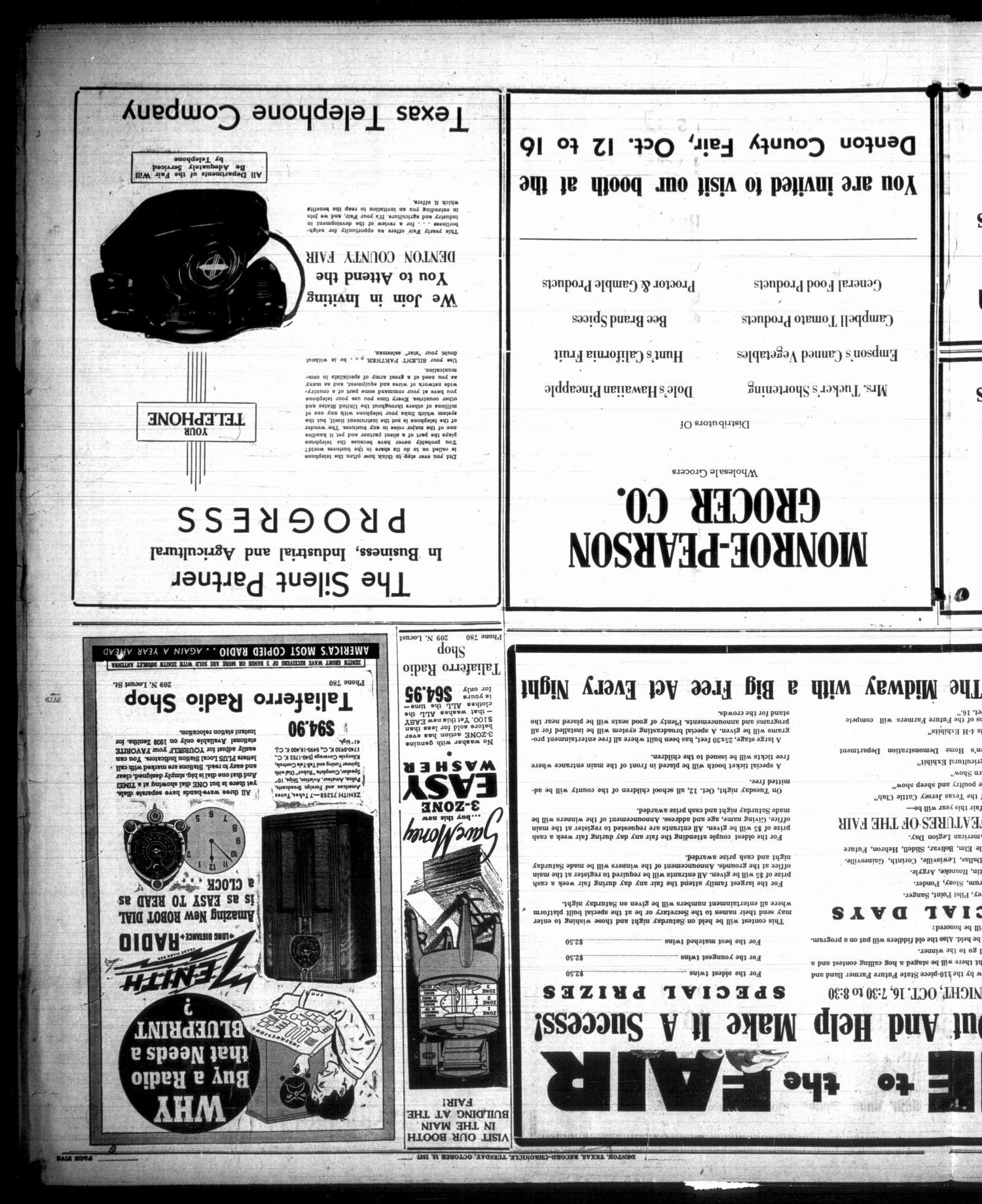 Denton Record-Chronicle (Denton, Tex.), Vol. 37, No. 50, Ed. 1 Tuesday, October 12, 1937
                                                
                                                    [Sequence #]: 5 of 8
                                                