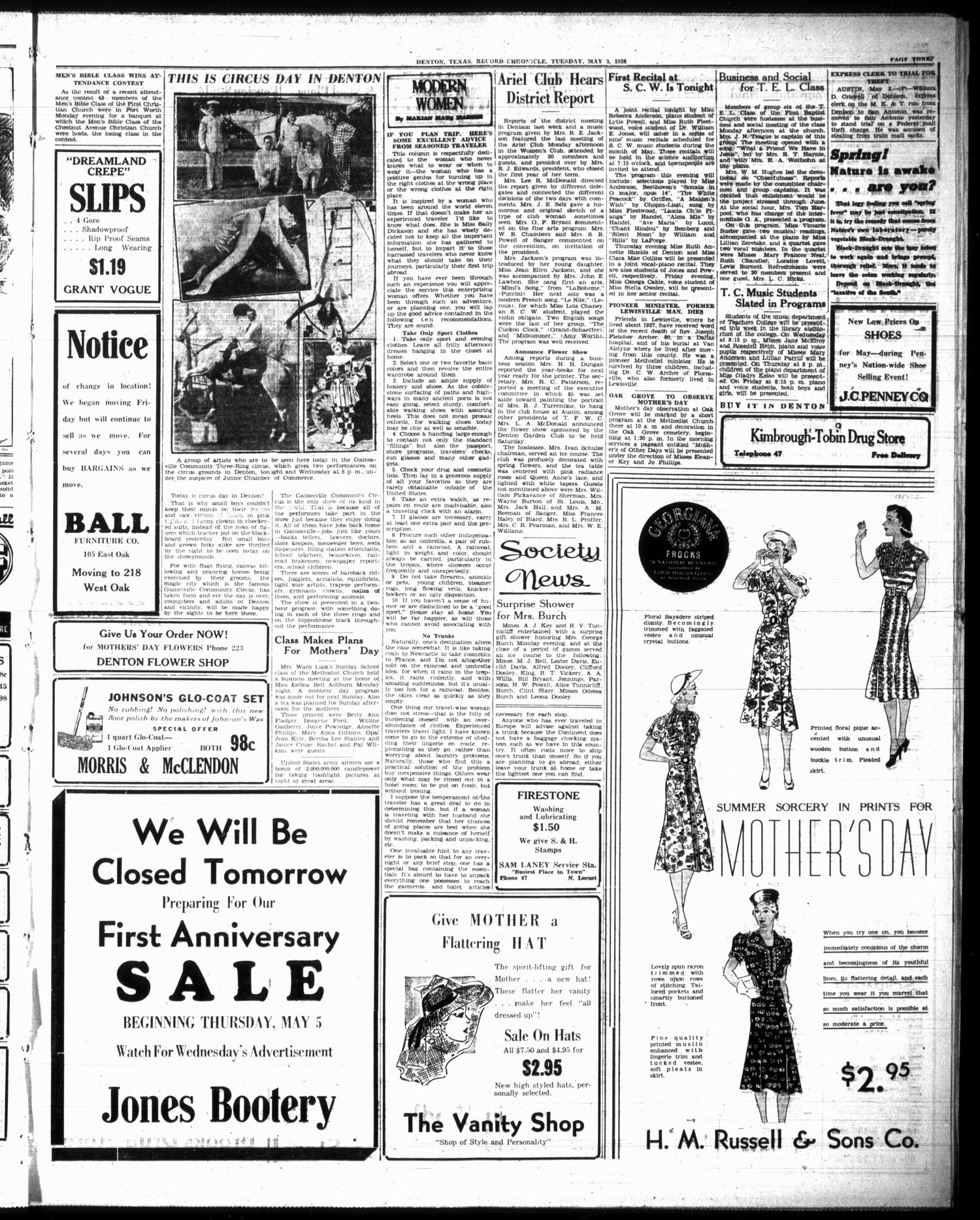 Denton Record-Chronicle (Denton, Tex.), Vol. 37, No. 224, Ed. 1 Tuesday, May 3, 1938
                                                
                                                    [Sequence #]: 3 of 8
                                                