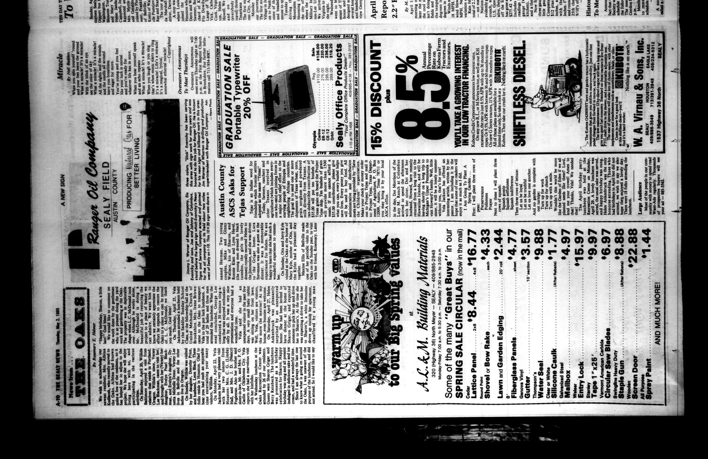 The Sealy News (Sealy, Tex.), Vol. 98, No. 7, Ed. 1 Thursday, May 2, 1985
                                                
                                                    [Sequence #]: 10 of 38
                                                