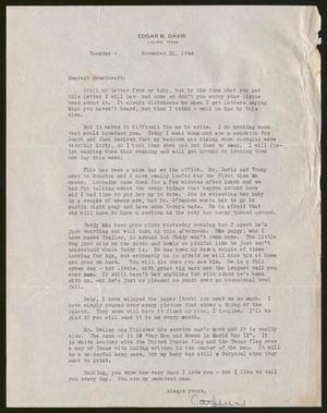 Primary view of object titled '[Letter from Catherine Davis to Joe Davis - November 21, 1944]'.