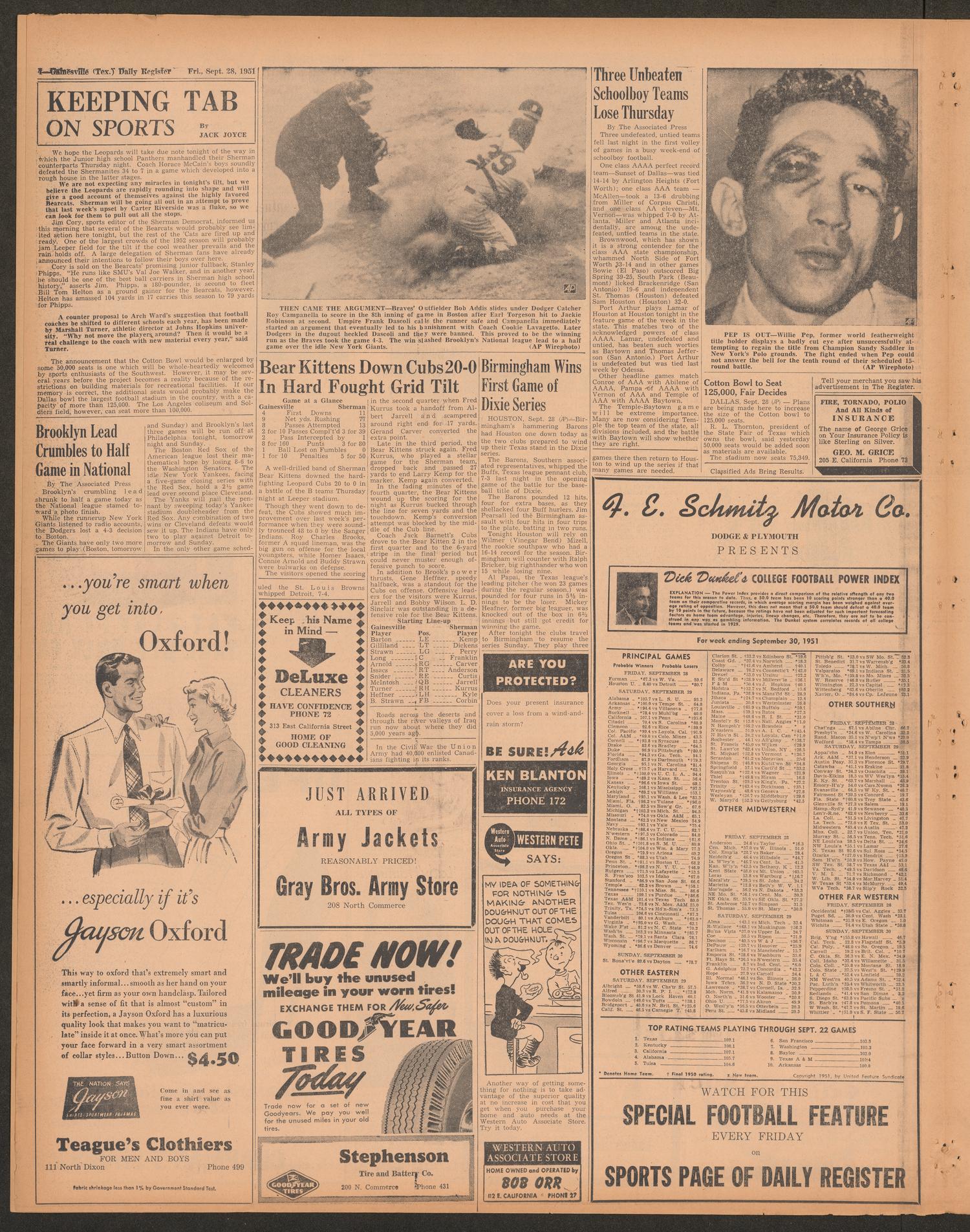 Gainesville Daily Register and Messenger (Gainesville, Tex.), Vol. 62, No. 26, Ed. 1 Friday, September 28, 1951
                                                
                                                    [Sequence #]: 4 of 8
                                                