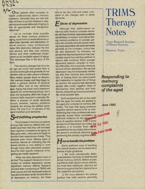 Primary view of object titled 'TRIMS Therapy Notes, Volume 3, Number 6, June 1982'.