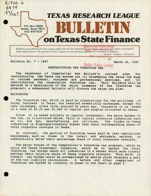 Primary view of object titled 'Bulletin on Texas State Finance: 1987, Number 7'.
