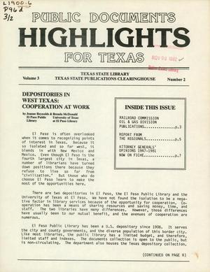 Primary view of object titled 'Public Documents Highlights for Texas, Volume 3, Number 2, Fall 1982'.