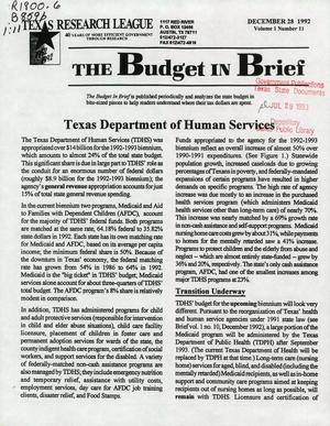 Primary view of object titled 'The Budget in Brief, Volume 1, Number 11, December 28 1992'.