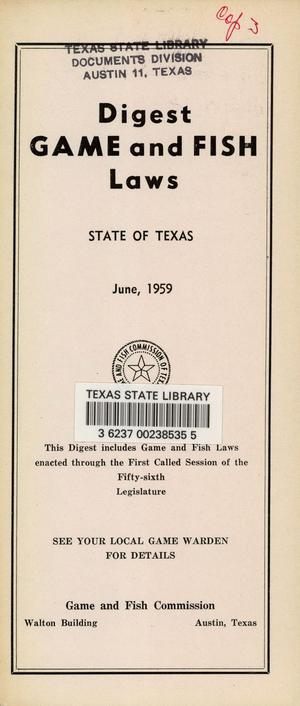 Primary view of object titled '[Texas] Digest Game and Fish Laws: 1959'.