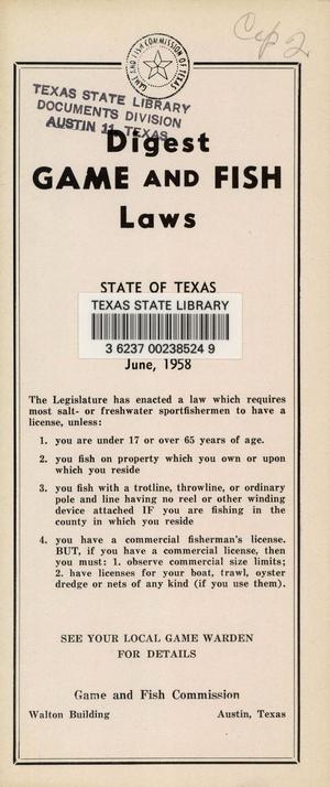 Primary view of object titled '[Texas] Digest Game and Fish Laws: 1958'.