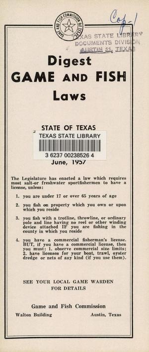 Primary view of object titled '[Texas] Digest Game and Fish Laws: 1957'.