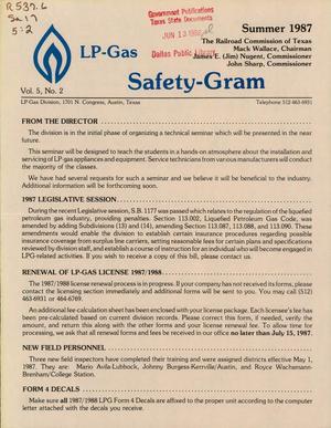 Primary view of object titled 'LP-Gas Safety-Gram, Volume 5, Number 2, Summer 1987'.