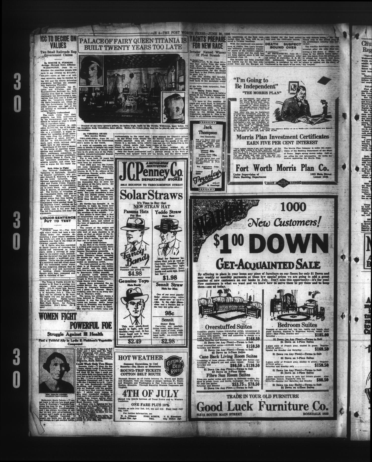 The Fort Worth Press (Fort Worth, Tex.), Vol. 5, No. 231, Ed. 1 Wednesday, June 30, 1926
                                                
                                                    [Sequence #]: 4 of 12
                                                