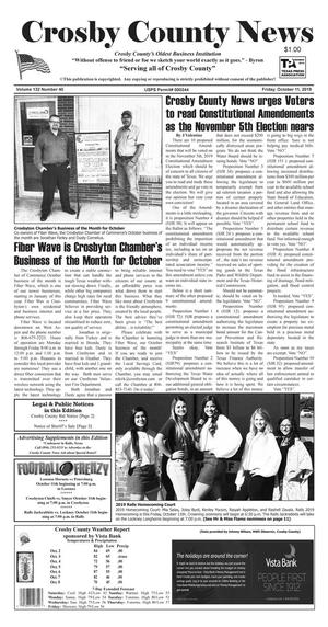 Primary view of Crosby County News (Ralls, Tex.), Vol. 132, No. 40, Ed. 1 Friday, October 11, 2019