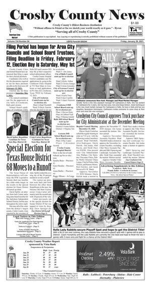 Primary view of Crosby County News (Ralls, Tex.), Vol. 134, No. 04, Ed. 1 Friday, January 29, 2021