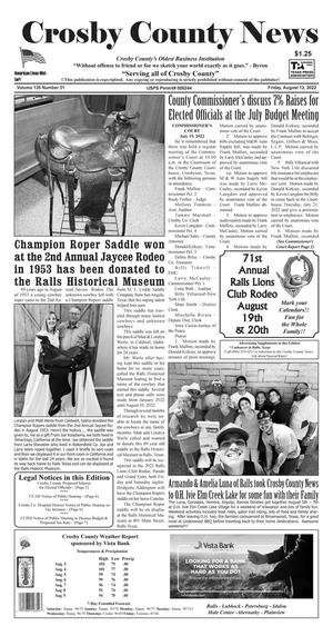 Primary view of object titled 'Crosby County News (Ralls, Tex.), Vol. 135, No. 31, Ed. 1 Friday, August 12, 2022'.