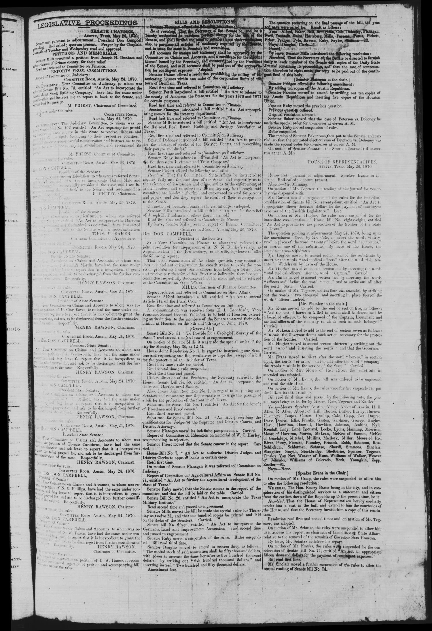 Daily State Journal. (Austin, Tex.), Vol. 1, No. 102, Ed. 1 Friday, May 27, 1870
                                                
                                                    [Sequence #]: 3 of 4
                                                