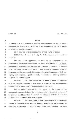 Primary view of 80th Texas Legislature, Regular Session, House Bill 35, Chapter 205