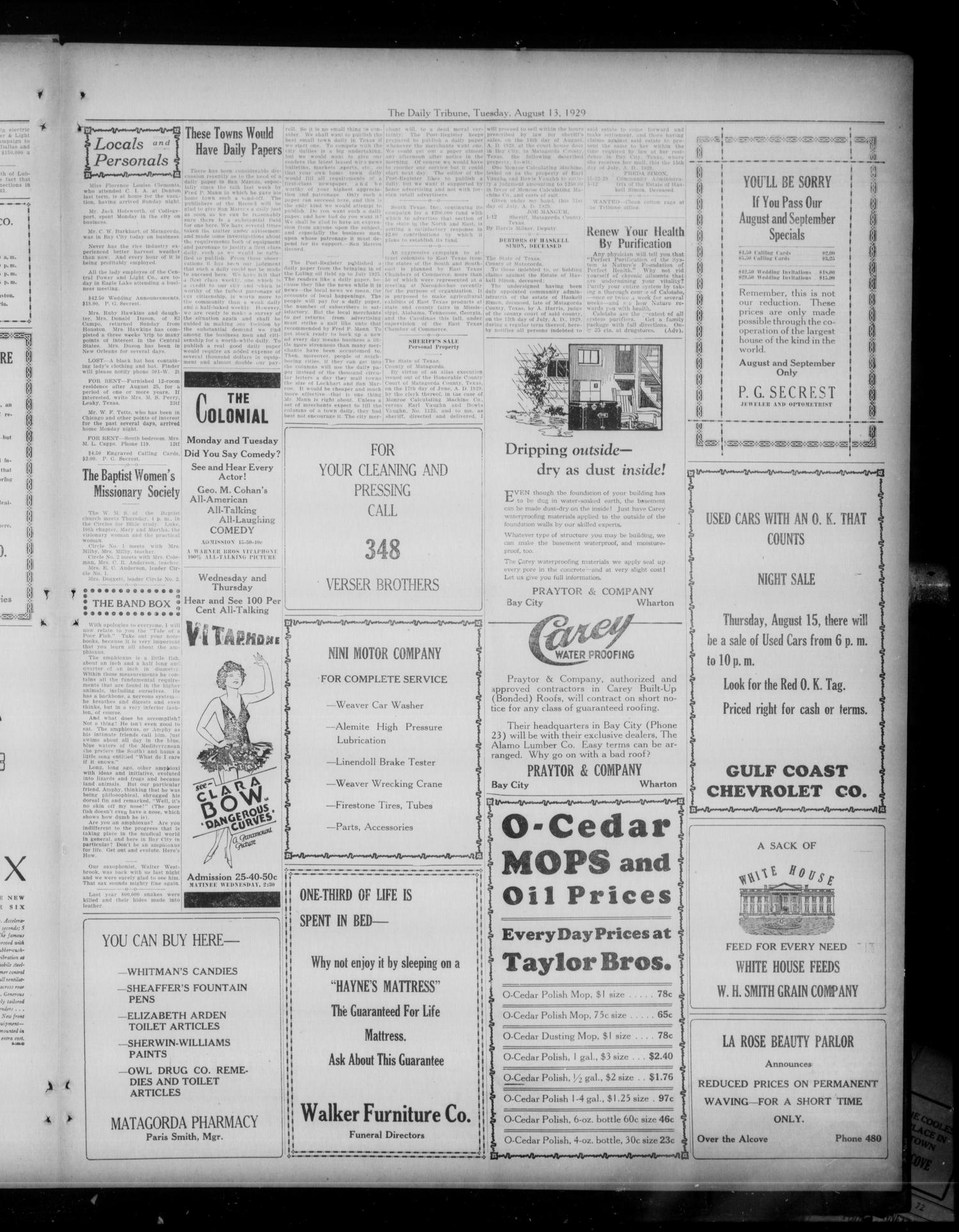 The Daily Tribune (Bay City, Tex.), Vol. 24, No. 96, Ed. 1 Tuesday, August 13, 1929
                                                
                                                    [Sequence #]: 3 of 4
                                                