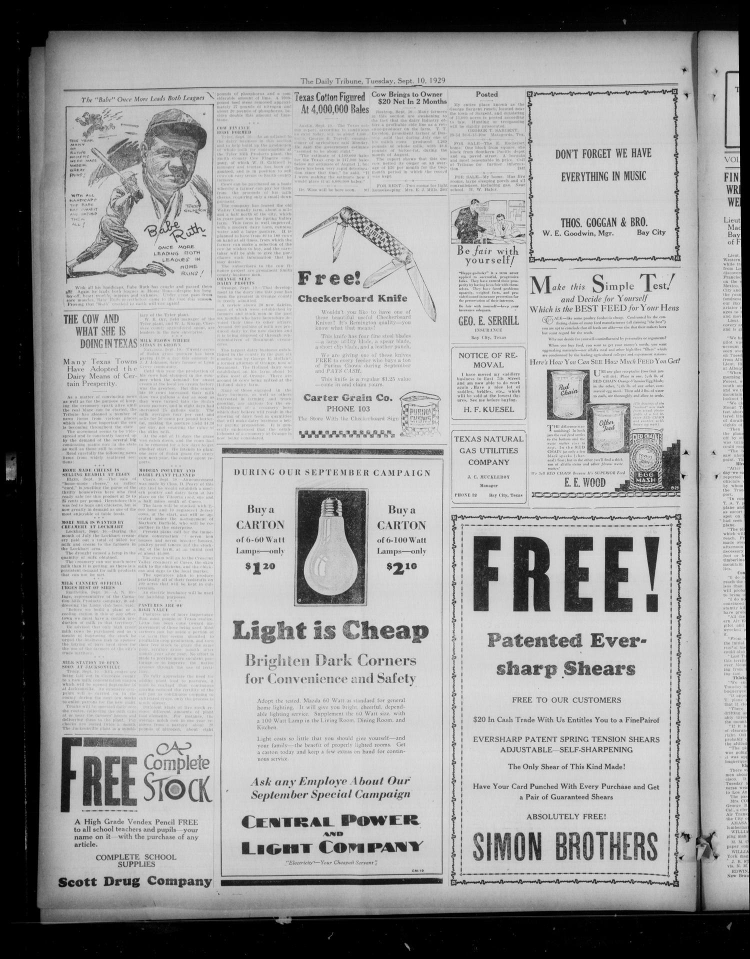 The Daily Tribune (Bay City, Tex.), Vol. 24, No. 119, Ed. 1 Tuesday, September 10, 1929
                                                
                                                    [Sequence #]: 4 of 4
                                                