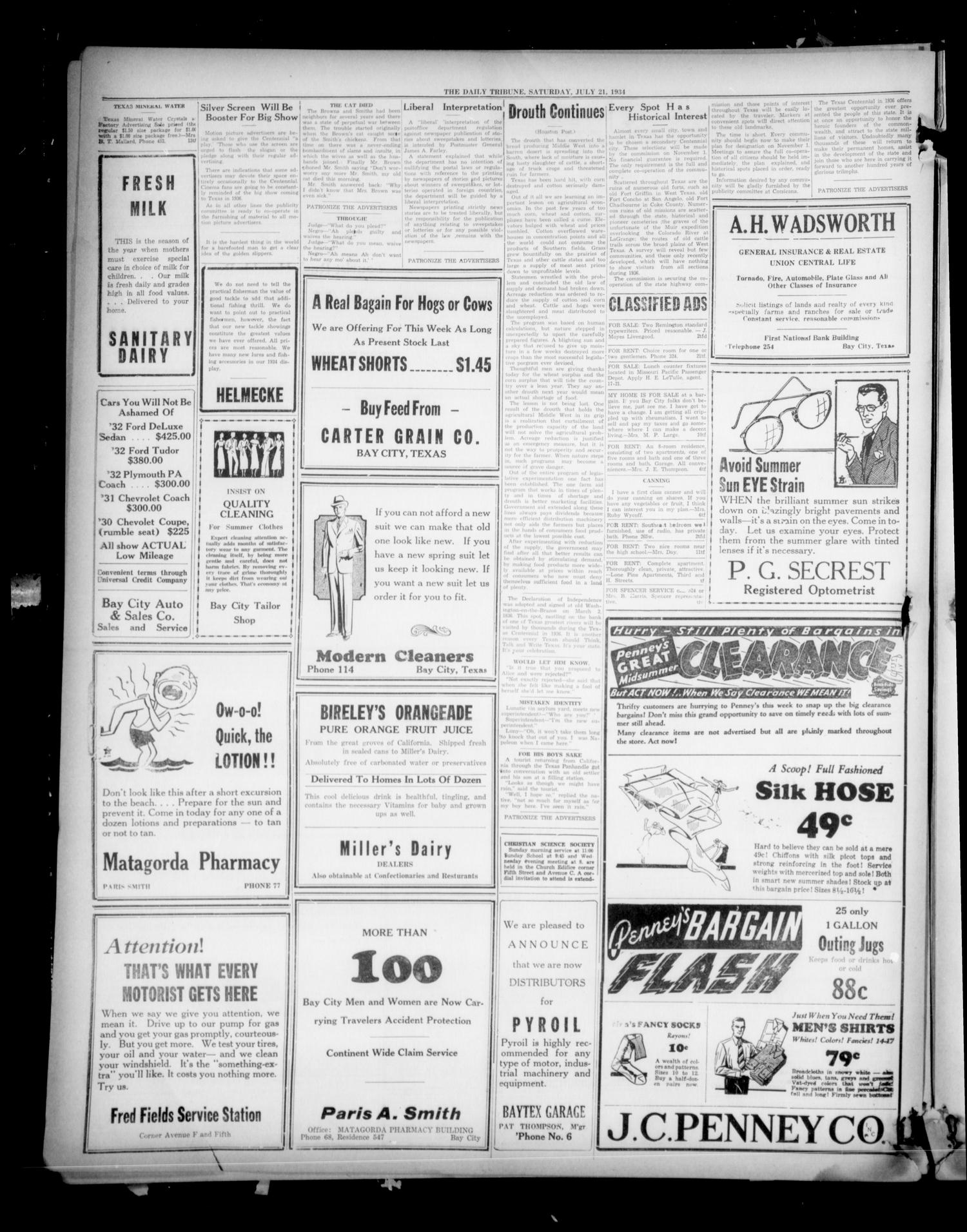 The Daily Tribune (Bay City, Tex.), Vol. 30, No. 37, Ed. 1 Saturday, July 21, 1934
                                                
                                                    [Sequence #]: 4 of 4
                                                