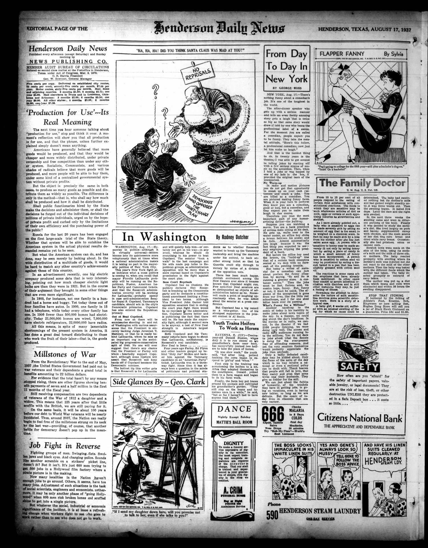Henderson Daily News (Henderson, Tex.), Vol. 7, No. 129, Ed. 1 Tuesday, August 17, 1937
                                                
                                                    [Sequence #]: 4 of 8
                                                