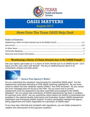 Primary view of object titled 'OASIS Matters, August 2017'.