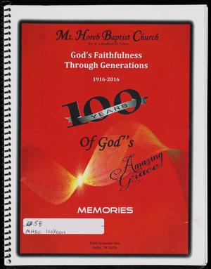 [Souvenir Book: 100th Anniversary of Mt. Horeb Baptist Church, 2016]