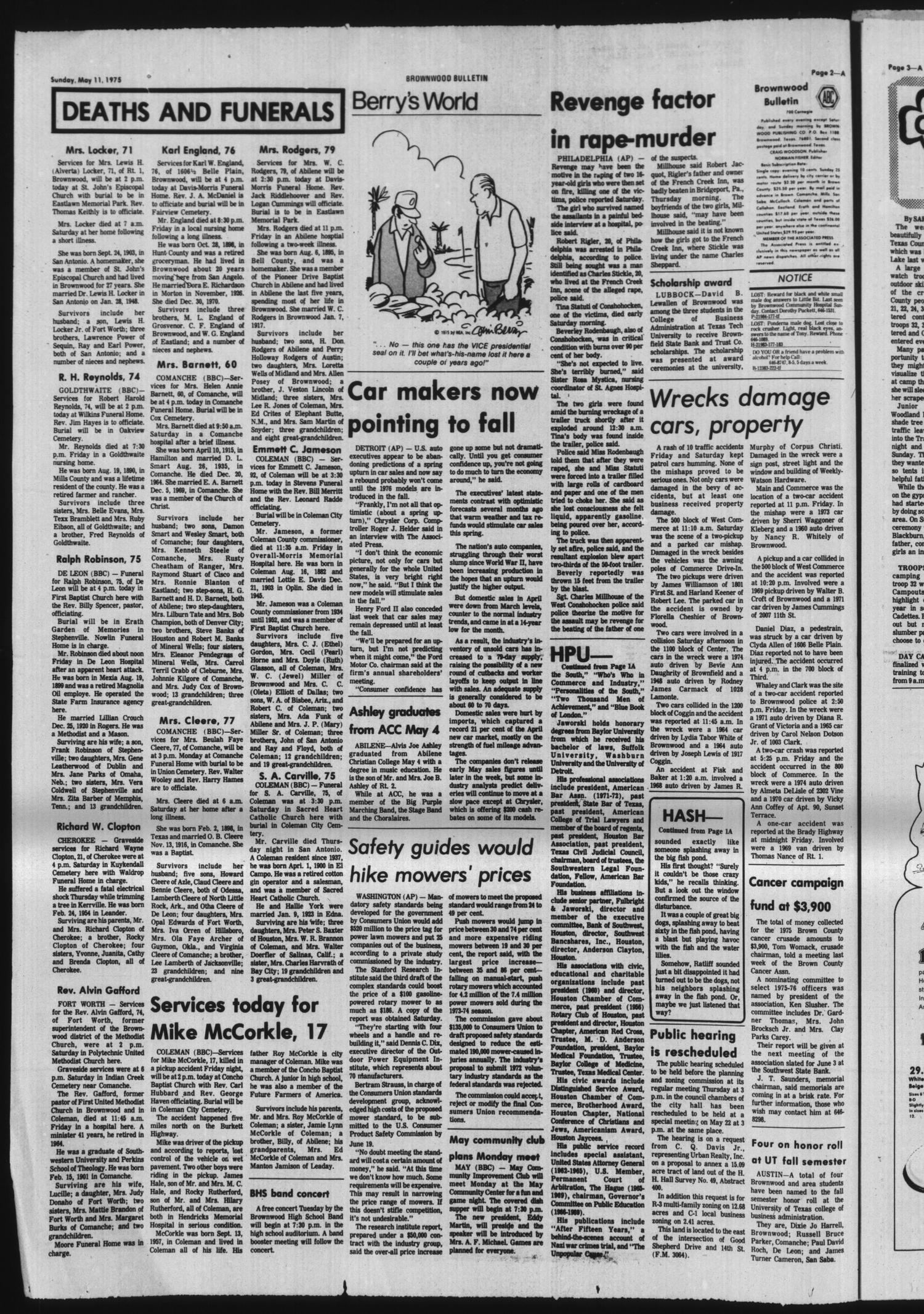 Brownwood Bulletin (Brownwood, Tex.), Vol. 75, No. 176, Ed. 1 Sunday, May 11, 1975
                                                
                                                    [Sequence #]: 2 of 36
                                                