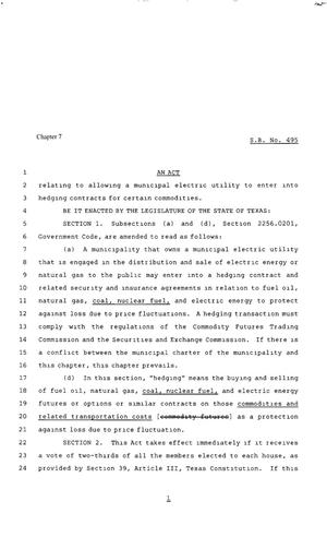 Primary view of object titled '80th Texas Legislature, Regular Session, Senate Bill 495, Chapter 7'.