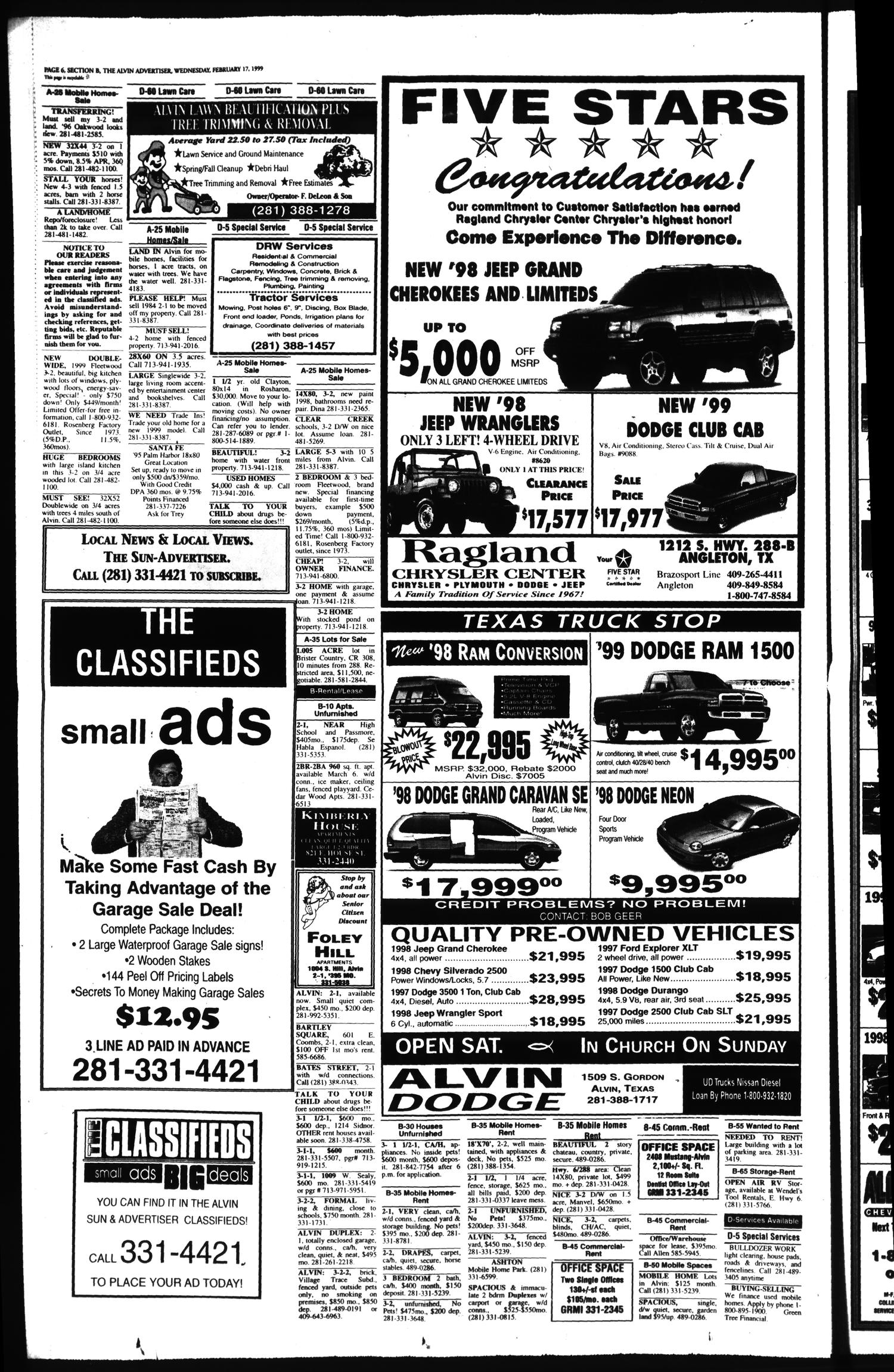 The Alvin Advertiser (Alvin, Tex.), Ed. 1 Wednesday, February 17, 1999
                                                
                                                    [Sequence #]: 14 of 48
                                                