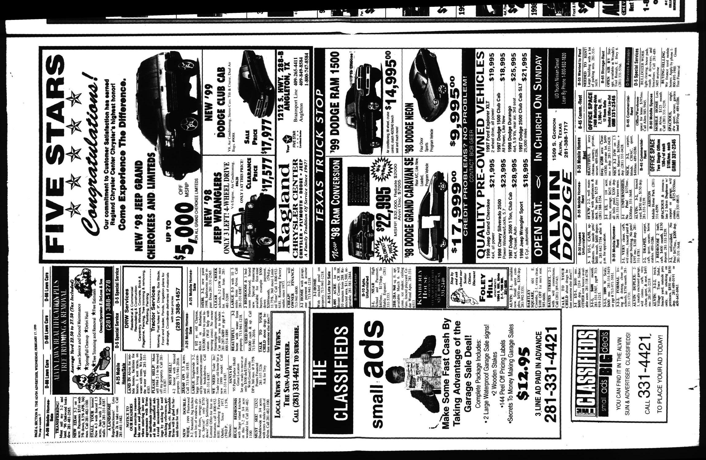 The Alvin Advertiser (Alvin, Tex.), Ed. 1 Wednesday, February 17, 1999
                                                
                                                    [Sequence #]: 14 of 48
                                                