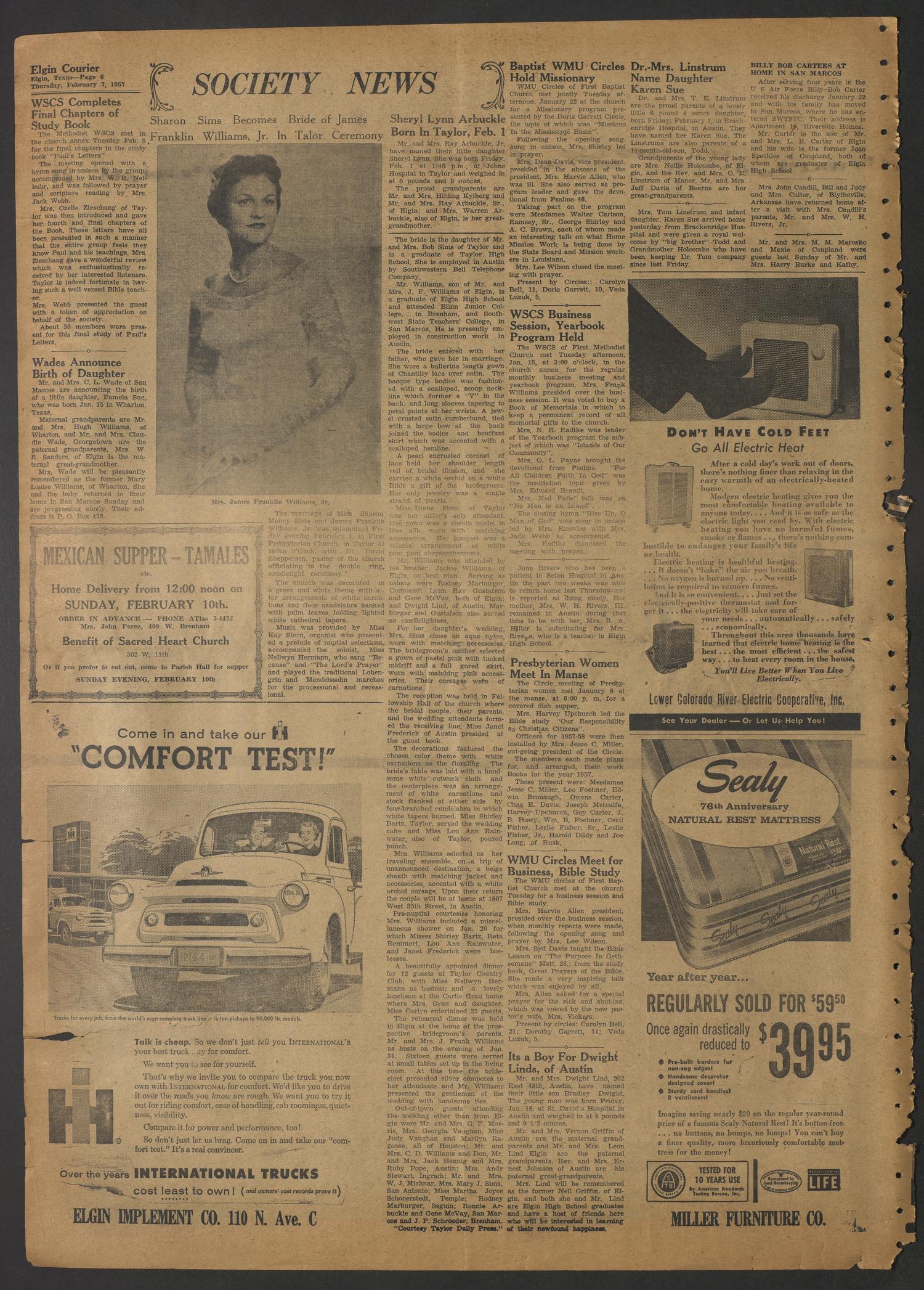 Elgin Courier and Four County News (Elgin, Tex.), Vol. 66, No. 47, Ed. 1 Thursday, February 7, 1957
                                                
                                                    [Sequence #]: 6 of 8
                                                