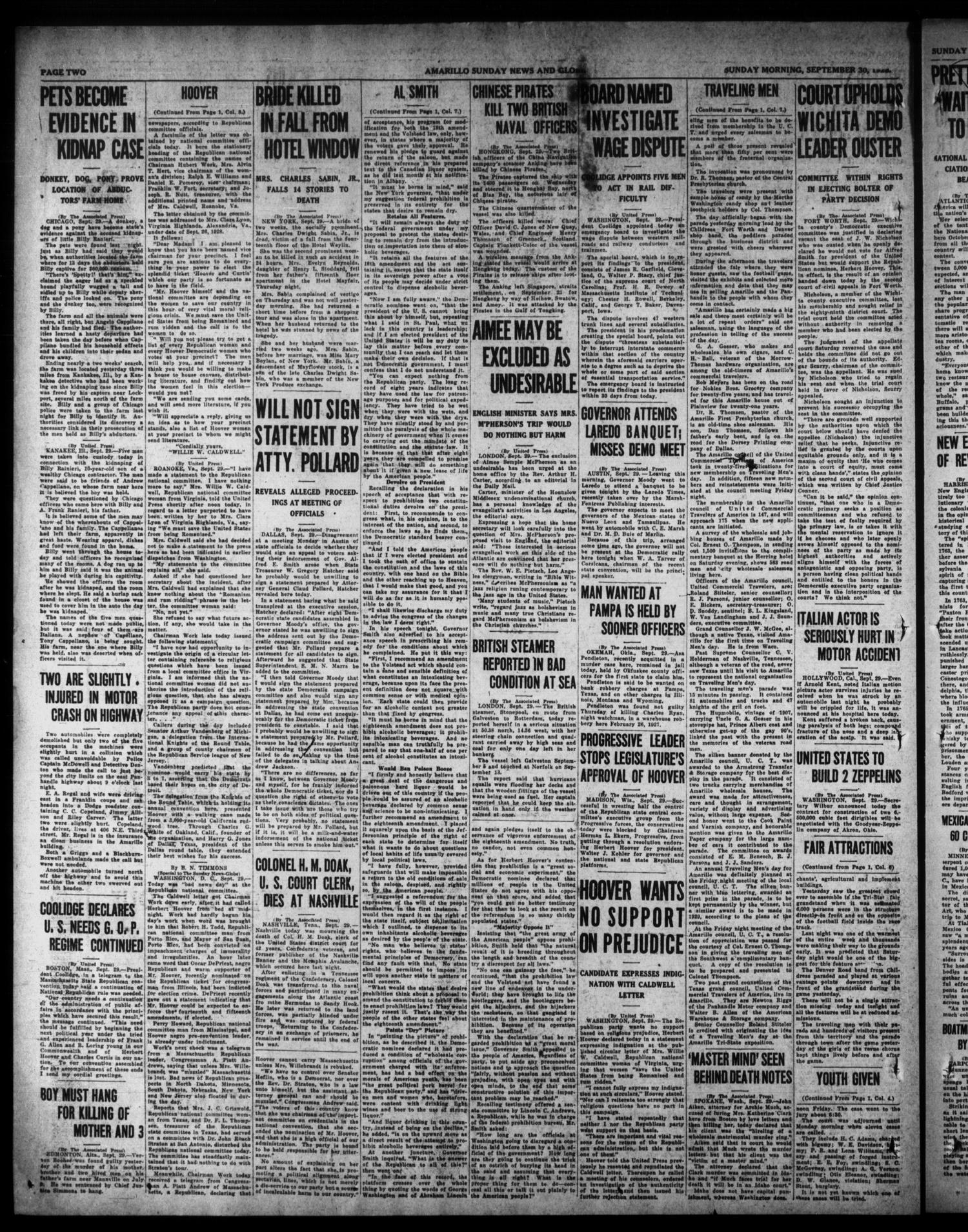 Amarillo Sunday News-Globe (Amarillo, Tex.), Vol. 19, No. 328, Ed. 1 Sunday, September 30, 1928
                                                
                                                    [Sequence #]: 2 of 40
                                                