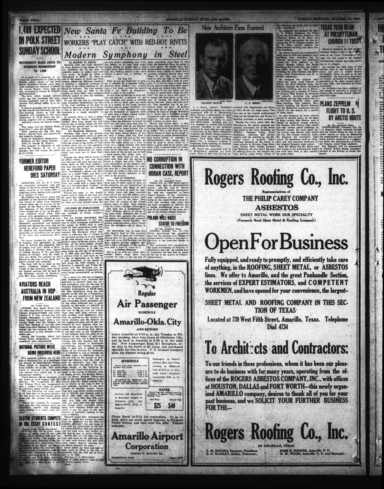 Amarillo Sunday News-Globe (Amarillo, Tex.), Vol. 19, No. 332, Ed. 1 Sunday, October 14, 1928
                                                
                                                    [Sequence #]: 4 of 44
                                                