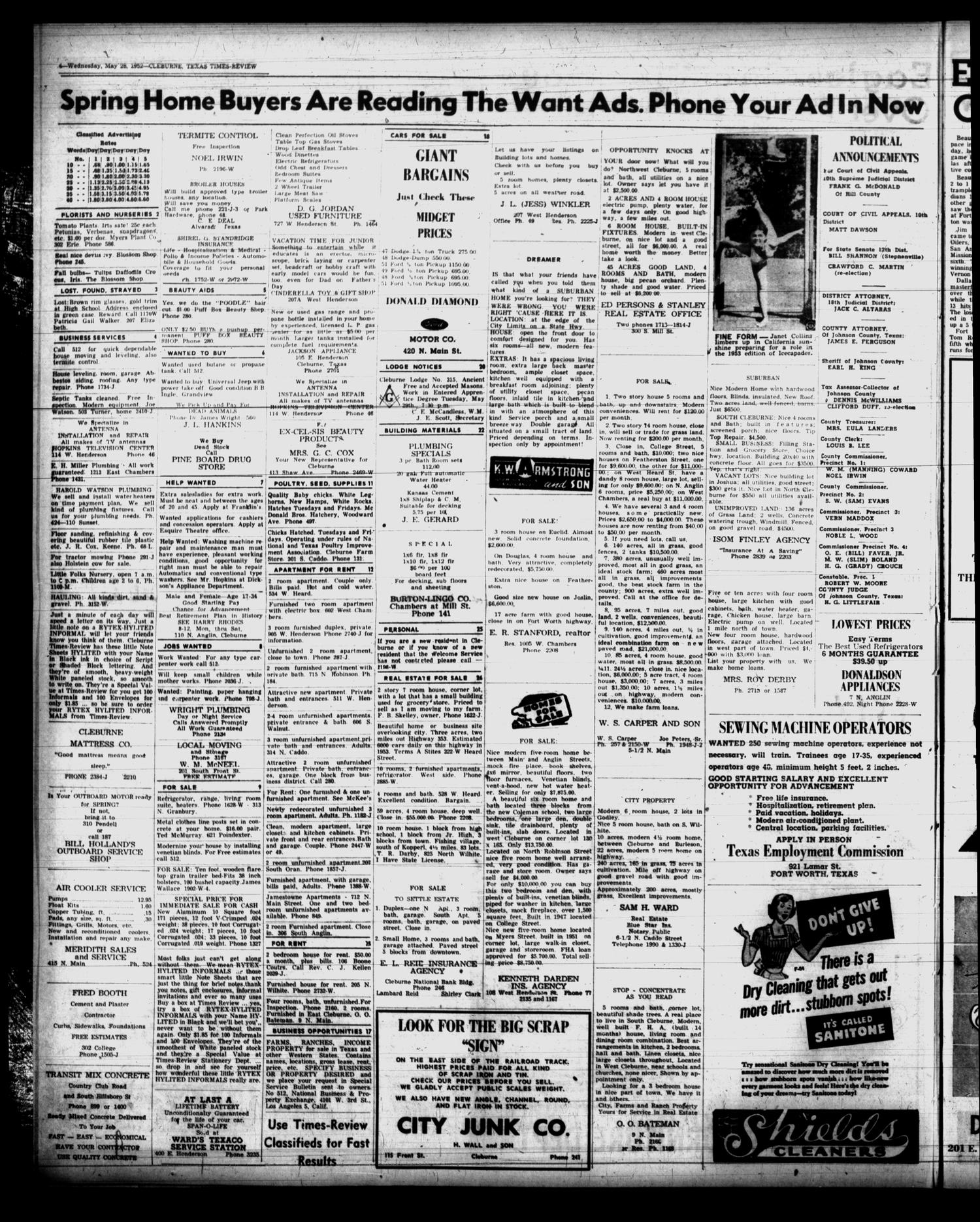 Cleburne Times-Review (Cleburne, Tex.), Vol. 47, No. 169, Ed. 1 Wednesday, May 28, 1952
                                                
                                                    [Sequence #]: 4 of 10
                                                