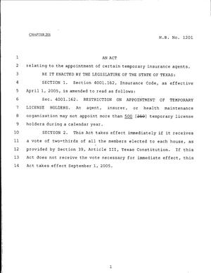 Primary view of object titled '79th Texas Legislature, Regular Session, House Bill 1201, Chapter 201'.