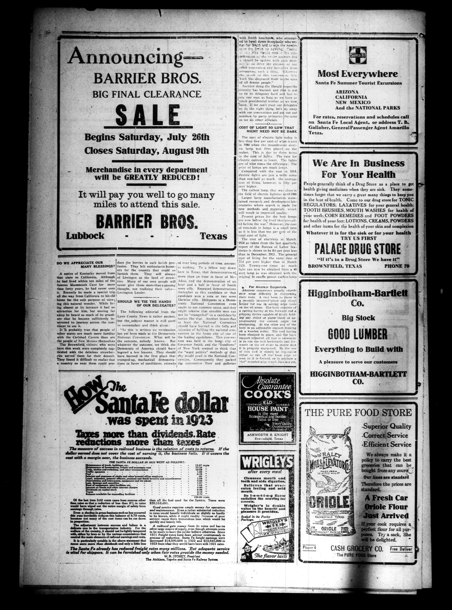 The Terry County Herald (Brownfield, Tex.), Vol. 19, No. 50, Ed. 1 Friday, July 25, 1924
                                                
                                                    [Sequence #]: 6 of 8
                                                