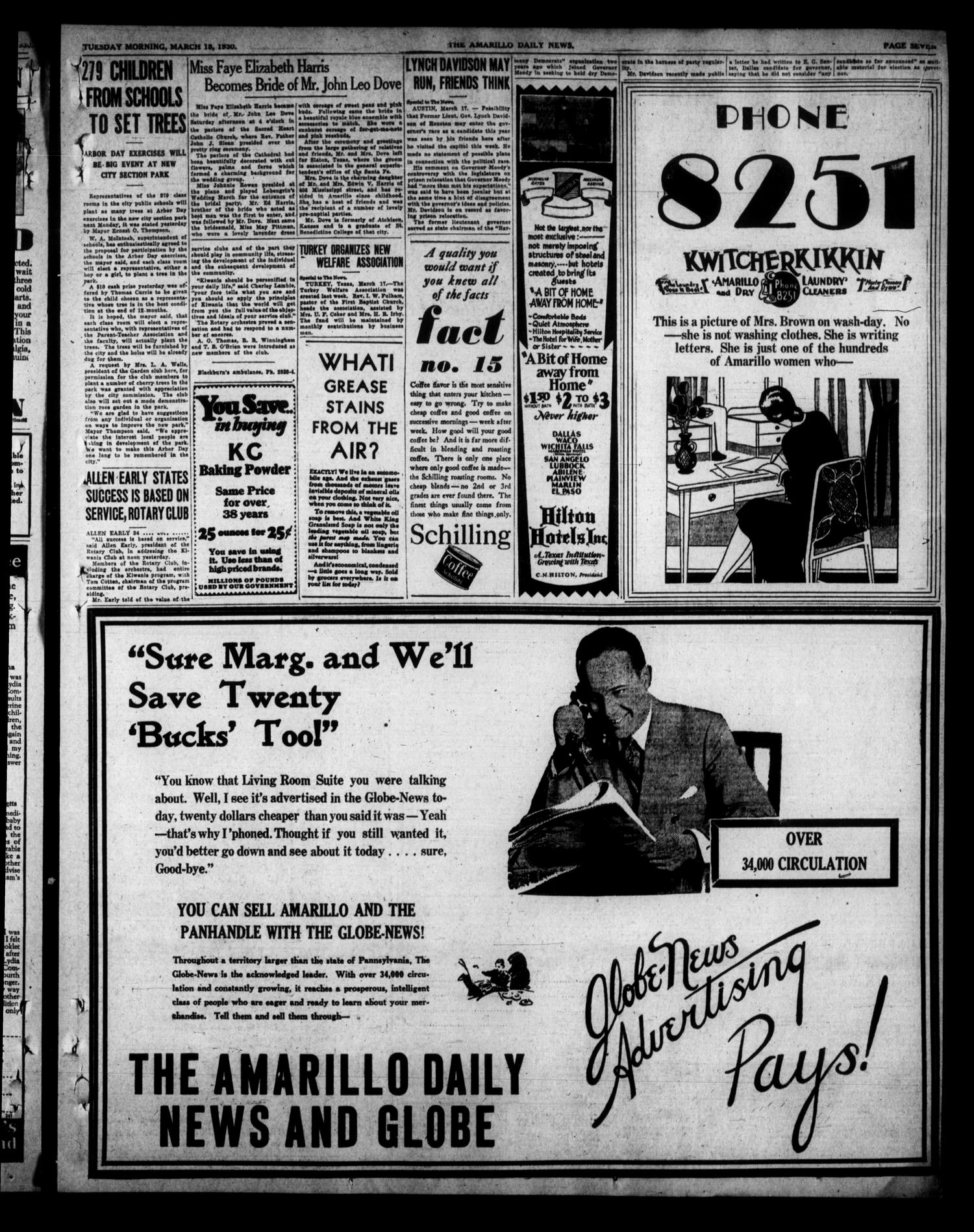 Amarillo Daily News (Amarillo, Tex.), Vol. 21, No. 94, Ed. 1 Tuesday, March 18, 1930
                                                
                                                    [Sequence #]: 7 of 14
                                                
