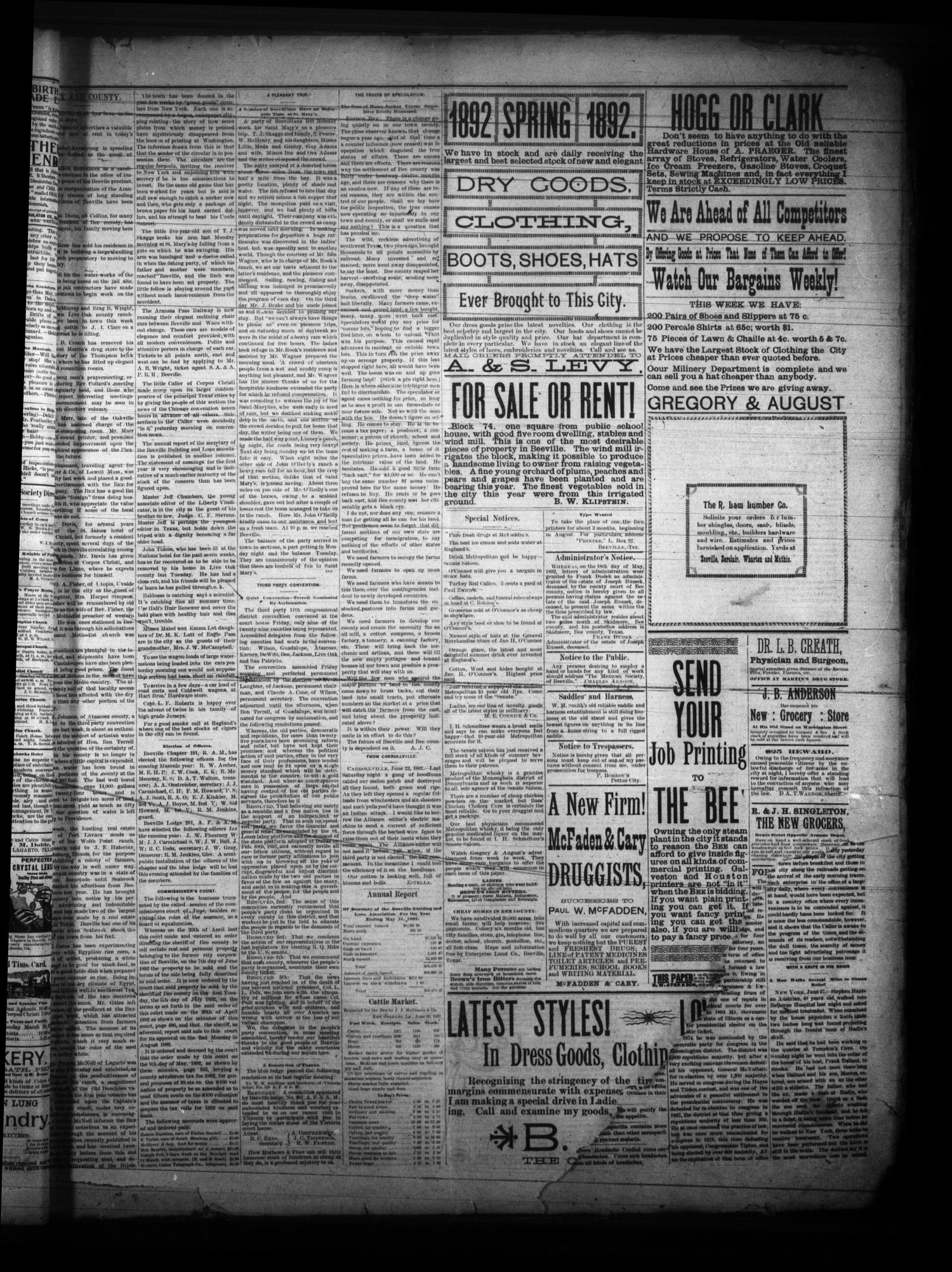 The Beeville Bee (Beeville, Tex.), Vol. 7, No. 4, Ed. 1 Friday, June 24, 1892
                                                
                                                    [Sequence #]: 3 of 4
                                                