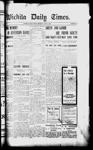 Primary view of object titled 'Wichita Daily Times. (Wichita Falls, Tex.), Vol. [1], No. 18, Ed. 1 Monday, June 3, 1907'.