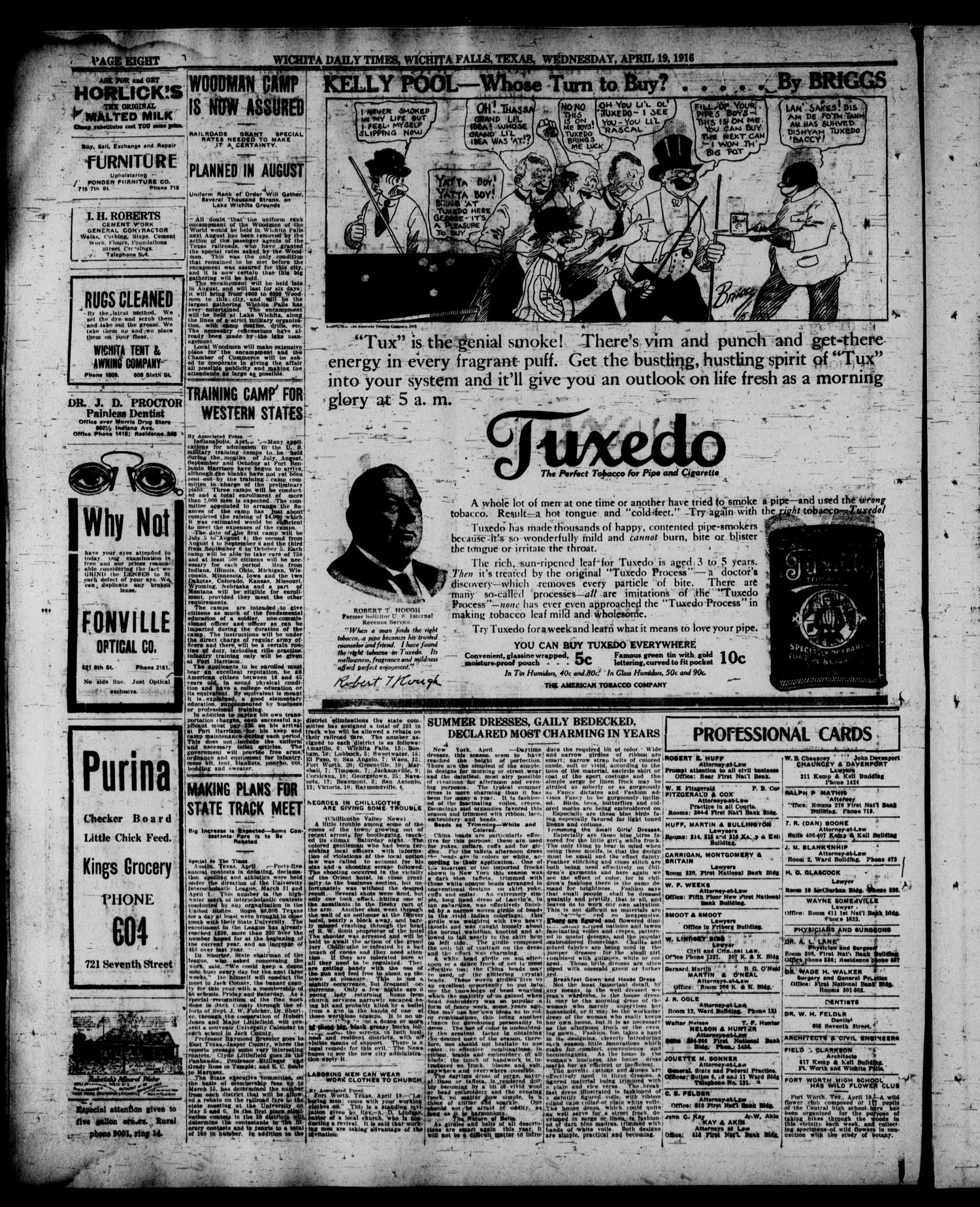 Wichita Daily Times (Wichita Falls, Tex.), Vol. 9, No. 293, Ed. 1 Wednesday, April 19, 1916
                                                
                                                    [Sequence #]: 8 of 10
                                                