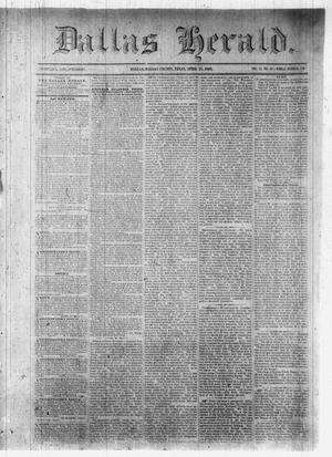 Primary view of object titled 'Dallas Herald. (Dallas, Tex.), Vol. 11, No. 20, Ed. 1 Wednesday, April 15, 1863'.