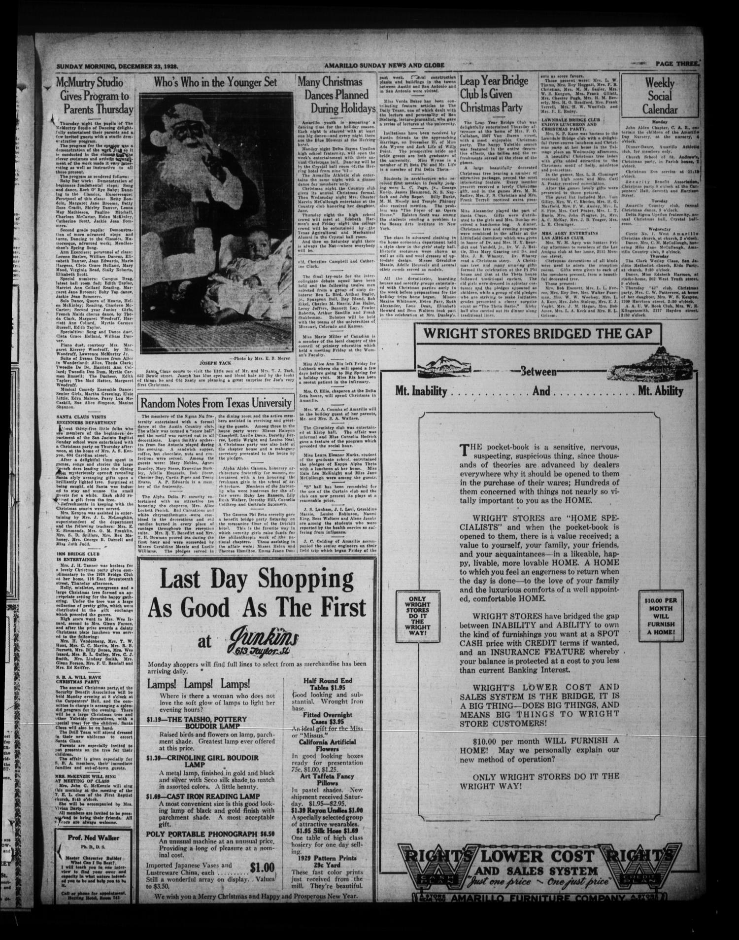 Amarillo Sunday News-Globe (Amarillo, Tex.), Vol. 20, No. 37, Ed. 1 Sunday, December 23, 1928
                                                
                                                    [Sequence #]: 17 of 30
                                                