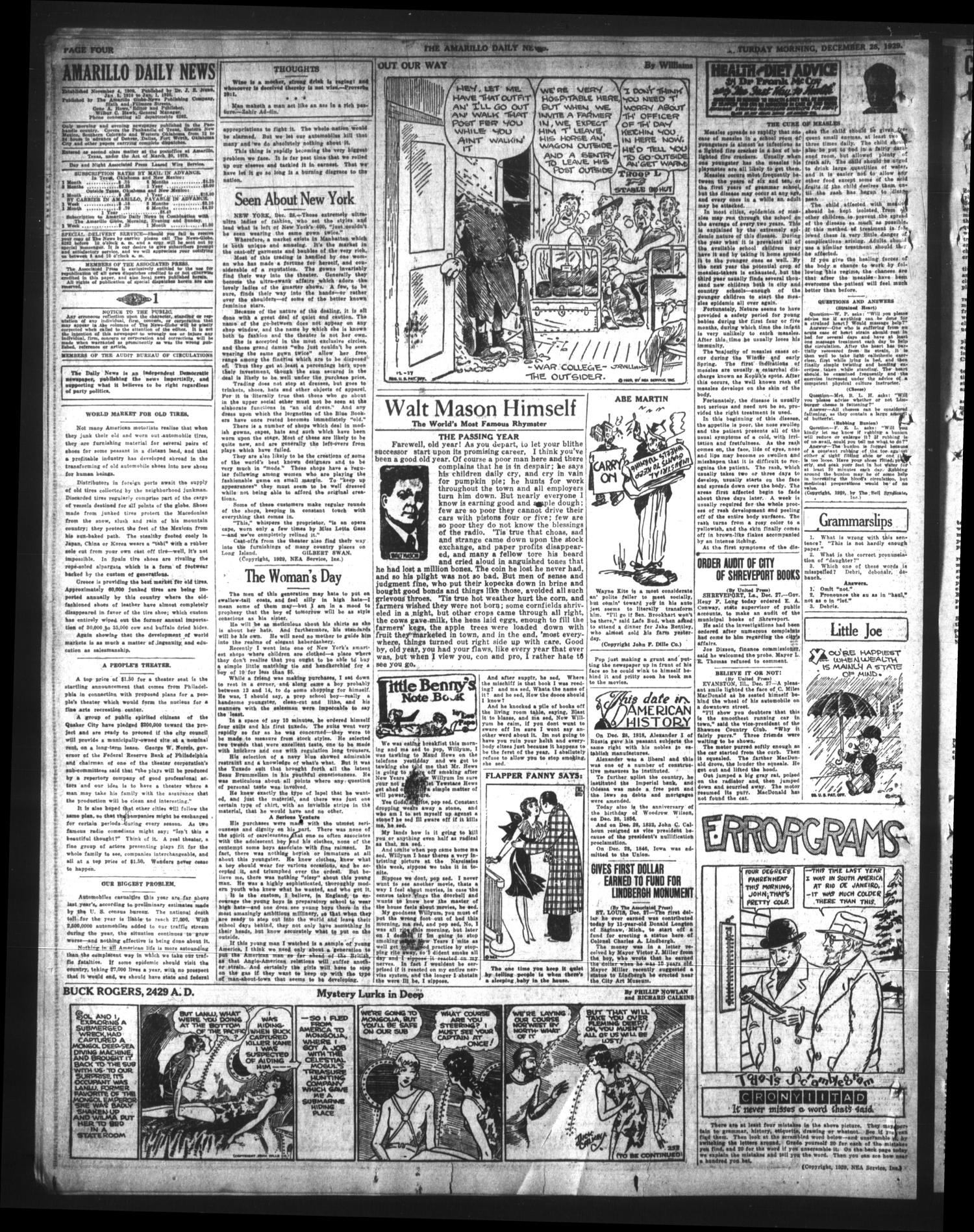 Amarillo Daily News (Amarillo, Tex.), Vol. 21, No. 12, Ed. 1 Saturday, December 28, 1929
                                                
                                                    [Sequence #]: 4 of 12
                                                