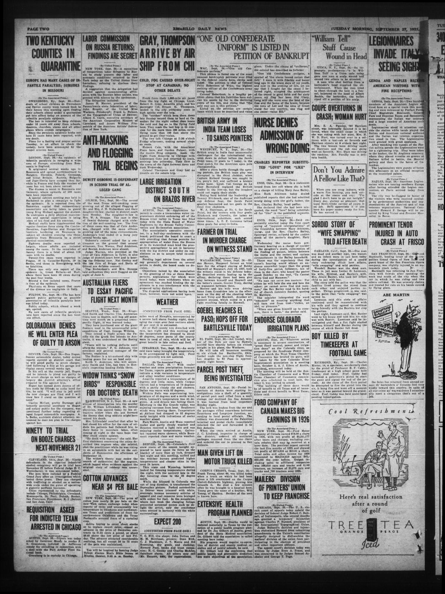Amarillo Daily News (Amarillo, Tex.), Vol. 18, No. 320, Ed. 1 Tuesday, September 27, 1927
                                                
                                                    [Sequence #]: 2 of 16
                                                