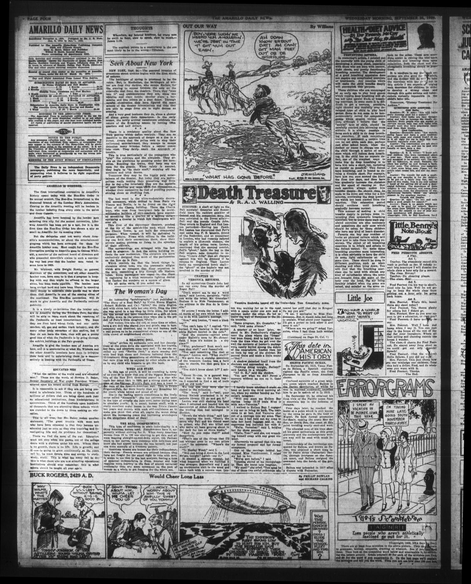 Amarillo Daily News (Amarillo, Tex.), Vol. 20, No. 313, Ed. 1 Wednesday, September 25, 1929
                                                
                                                    [Sequence #]: 4 of 20
                                                