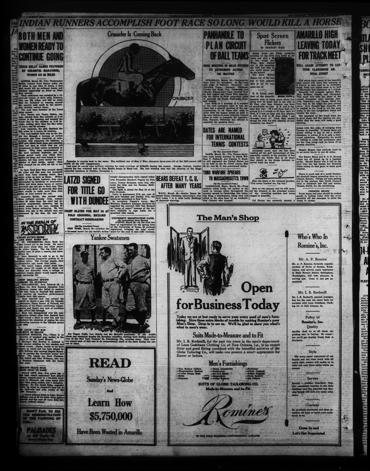 Amarillo Daily News (Amarillo, Tex.), Vol. 18, No. 138, Ed. 1 Saturday, March 26, 1927
                                                
                                                    [Sequence #]: 8 of 26
                                                
