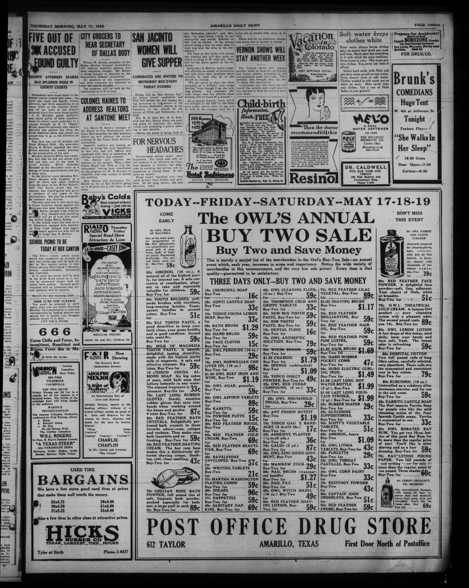 Amarillo Daily News (Amarillo, Tex.), Vol. 19, No. 193, Ed. 1 Thursday, May 17, 1928
                                                
                                                    [Sequence #]: 3 of 14
                                                